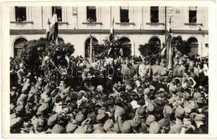 1940 Máramarossziget, Sighetu Marmatiei; bevonulás / entry of the Hungarian troops, &#039;Magyarország kormányzójának 75. születésnapja&#039; So. Stpl. (EK)