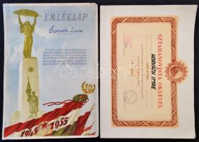 1955-1968 Sztahanovista, kiváló dolgozó és egyéb oklevelek, okmányok, 9 db
