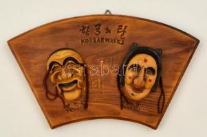 Koreai maszkok - falra akasztható szuvenír kép, 12x22 cm