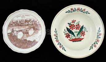 Wilhelsburg és Hutschenreuther kerámia és porcelán fali tányér, kopott, jelzett, d: 23 és 20 cm