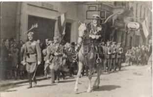 1940 Szatmárnémeti, Satu Mare; bevonulás, Horthy Miklós / entry of the Hungarian troops, &#039;Szatmárnémeti visszatért&#039; So. Stpl. photo (EK)