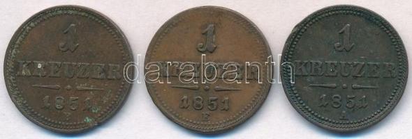 1851B 1kr Cu + 1851E 1kr Cu + Ausztria 1851A 1kr Cu T:2,2- ph.