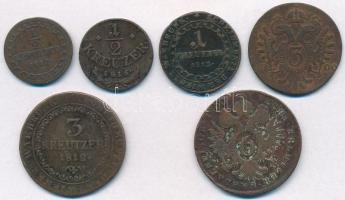 1800-1816. 1/2kr-6kr (6xklf) vegyes rézpénz tétel, főleg magyar verdejelűek T:2-,3