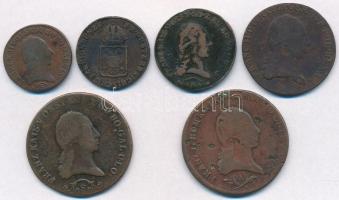 1800-1816. 1/2kr-6kr (6xklf) vegyes rézpénz tétel, főleg magyar verdejelűek T:2-,3
