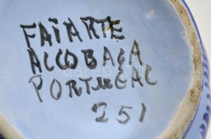 Kézzel festett virág mintás dísz kiöntő, mázas kerámia, jelzett, m:33 cm