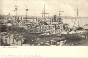 Pola, Kriegshafen / Osztrák-magyar hadihajók a hadi kikötőben, Verlag F. W. Schrinner, Phot. Alois Beer. / K.u.K. Kriegsmarine, Austro-Hungarian Navy port with battleships (EK)