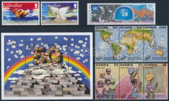 1995-1996 ENSZ motívum 3 db sor + 1 blokk + 1 önálló érték, 1995-1996 UN 3 sets + 1 block + 1 stamp
