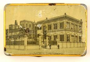 Nestor Gianaclis Ltd. fém cigarettás doboz, színes keleties ábrázolással, alján a gyár képével, 12x7...