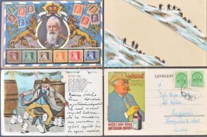 Motívum képeslapgyűjtemény rengeteg századfordulós lappal, sok érdekességgel, litho, dombornyomású l...