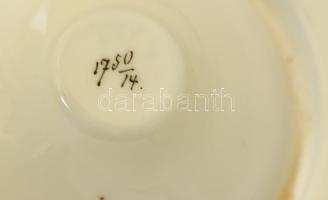 19-20. századi fedeles porcelán mustártartó, kézzel festett, alján lepattanással, m: 14 cm, tányér d...