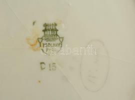 Zsolnay virág mintás teás kiöntő, kis kiöntő, matricás, jelzett, kopott, m:12-16 cm