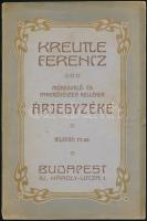 cca 1900 Kreutle Ferenc Műkedvelő- és Iparművészeti Kellékek Árjegyzéke, díszes Art Nouveau borítóval, sok illusztrációval, 7-10. oldal hiányzik, hátsó borítóján javított szakadás, 114. p.