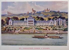 Bosányi Béla: Szt. Lukácsfürdő. Gyógyfürdő. Budapest, é.n. (1905), Pátria Nyomdai Rt. Színes és feke...