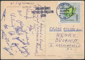 1964 A lengyel Górnik Zabrze focicsapat tagjainak aláírásai levelezőlapon