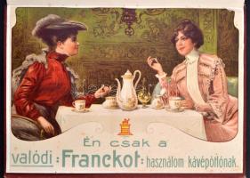 cca 1900 Franck Henrik Fiai kávépótló reklám nyomtatvány, díszes szecessziós mappába ragasztva, 30x22 cm