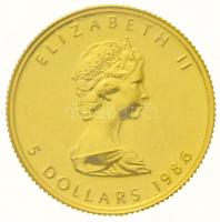 Kanada 1986. 5D Au II. Erzsébet (3,12g/0.999) T:1 Canada 1986. 5 Dollars Au Elisabeth II (3,12g/0.999) C:UNC Krause KM#135