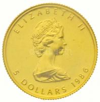 Kanada 1986. 5D Au II. Erzsébet (3,12g/0.999) T:1 Canada 1986. 5 Dollars Au Elisabeth II (3,12g/0.999) C:UNC Krause KM#135