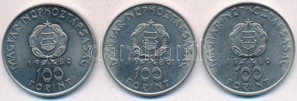 1980. 100Ft Ni "Szovjet-magyar közös űrrepülés" (3x) T:1-,2