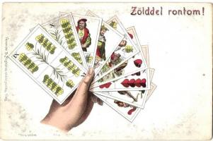 Zölddel rontom! Magyar kártyás képeslap; Ferenczi B. kiadása / Hungarian cards, litho (EK)