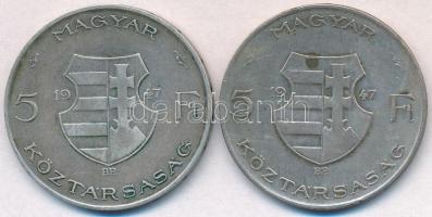 1947. 5Ft Ag "Kossuth" (2x) T:2-,3 patina, ph.
Adamo F8.1