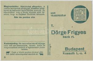 ~1930-1940. "Kezében a szerencse! - Dörge Frigyes bank rt." sorsjegy és megrendelőlap 6P é...