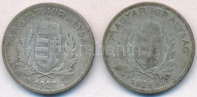 1926-1927. 1P Ag (2x) T:2-,3 patina 
Adamo P6