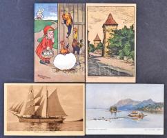 Cipősdoboznyi, min. 7-800 db főleg zsánerképes lap benne sok Stengel, Tucks, hozzá városképek sok ho...