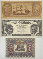 5db-os vegyes fantázia bankjegy tétel, közte 10$ "Sinkovits - Az örökös", 1922. "Ezer...