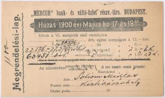 1900. "Mercur Bank- és Váltóüzlet Részvénytársaság" kitöltött, bélyegzett és pecsételt meg...