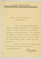 1927 Heller Farkas (1877-1955) közgazdász, egyetemi tanár, MTA tag által sk,. aláírt levél Fejér Lipót matematikus részére