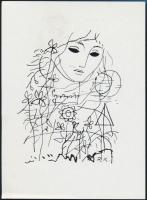 Reich Károly (1922-1988): Lány a réten. Klisé, papír, jelzett, 11x8 cm