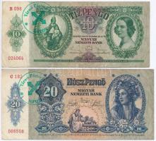 1930. 100P + 1932. 50P + 1936. 10P + 1941. 20P mindegyik hamis nyilaskeresztes "Városi Pártvezető Sopron" felülbélyegzéssel (fake overprint) T:III