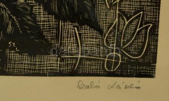 Szabó László (1943-1993): Virágok. Linó, papír, jelzett, üvegezett kertben, 42×25 cm