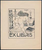 Schorr Tibor (?-?): Erotikus ex libris Dr. Lustig István. Klisé, papír, jelzett a klisén, 7,5x6,5 cm