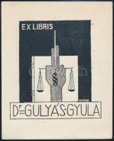 Schorr Tibor (?-?): Ex libris Dr. Gulyás Gyula. Fametszet, papír, jelzett a metszeten, 14x12 cm