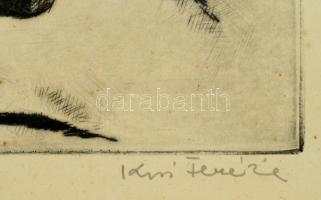 Kiss Terézia (1928-): Gesztenyék. Rézkarc, papír, jelzett, üvegezett keretben, 24×30 cm