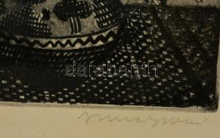 Imre István (1918-1983): Mezei virágok. Rézkarc, papír, jelzett, üvegezett keretben, 39×29 cm