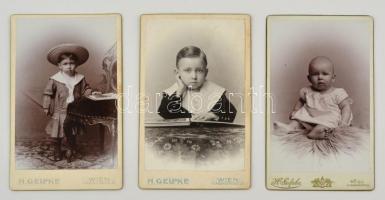 cca 1900-1910 Gyerekportrék, 3 db, Bécs, Heinrich Gelpke, 6x10 cm./ cca 1900-1910 Children portraits, 3 pieces, Wien, Heinrich Gelpke, 6x10 cm.