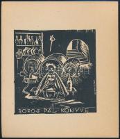 Vadász Endre (1901-1944): Ex libris Boros Pál. Fametszet, papír, jelzett a dúcon, 8×7 cm