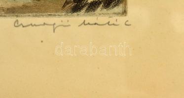 Csurgói Máté Lajos (1931-2001): Olvadás. Színes rézkarc, papír, jelzett, üvegezett keretben, 24×29 c...