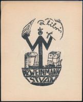 Bartos László (1902-1943): Ex libris Weinmann István. Fametszet, papír, jelzett a metszeten, 10x8 cm