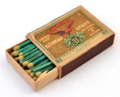 cca 1930 Turul impregnált biztonsági gyújtó - régi gyufásdoboz, tartalommal