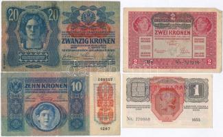 1913. 20K + 1915. 10K + 1916. 1K + 1917. 2K mindegyik hamis "Pécs-Baranya Köztársaság" fel...