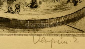 Veszprémi Endre (1925- ): Keceli strand, rézkarc, papír, jelzett, 19,5×30 cm