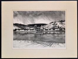 Novák Lajos (1927-1989): Táj, rézkarc, papír, jelzett, számozott (100/82), paszpartuban, 31,5×41,5 c...