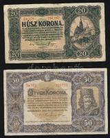 1920. 20f T:II + 1K (2x) egymásutáni sorszámokkal T:I,II + 2K (2x) T:III + 20K T:III + 50K T:II
