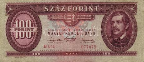 1947. 100Ft erősen felcsúszott elő- és hátlapi nyomat T:II+