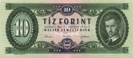 1962. 10Ft (2x) egyugrású sorszámozással T:II+ Csak egyszer hajtva!