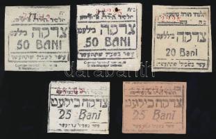 Románia/Máramaros (Maramures) 5klf típusú zsidó ortodox vágási jegy 20B (1x), 25B 2klf, 50B 2klf T:I,I- papírhibával (1x)