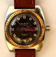 Elgin automata karóra, 25 köves, naptárral, bőr szíjjal, működő, jó állapotban / Automatic watch. Wo...